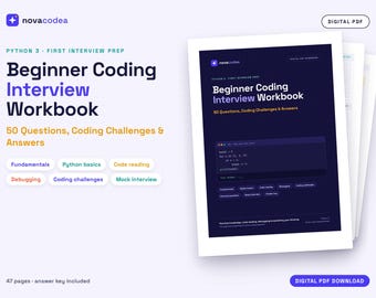 Beginner Coding Interview Workbook | 50 Python Questions & Coding Challenges | Interview Prep PDF