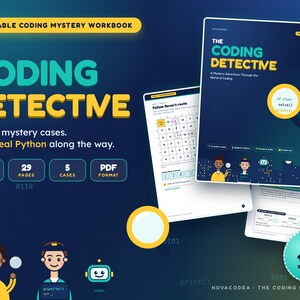 Coding Workbook for Kids Ages 10–14, Detective Mystery Puzzles, Beginner Python Activities, Printable STEM PDF