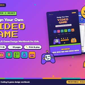 Speldesign för barn i åldrarna 7–12 | Skapa din egen arbetsbok för videospel | Kodning och STEM-aktiviteter i PDF-format
