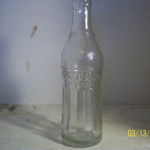 1940's Xtra Beverages JR Springfield, Mass 6 1/2 oz clear deco soda bottle 7 3/4 inches tall image 1