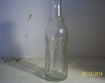 1940's Xtra Beverages JR Springfield, Mass  6 1/2 oz clear deco soda bottle 7 3/4 inches tall