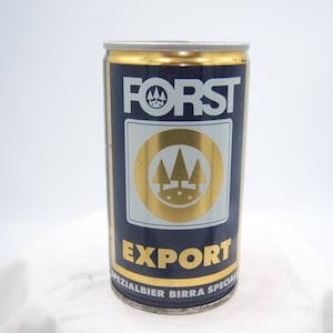 May include: A blue and gold aluminum can of Forst Export Spezialbier. The can features a logo with three stylized trees and the text "FORST" in gold letters.