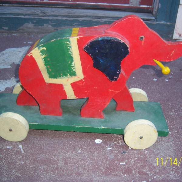 1930's Toycraft Co Wooster, Ohio Elephant Pull Toy 20 inches long and 14 inches long