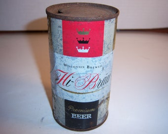 JP - 1950's Hi Brau Premium Beer Huber Brewing Co Monroe Wisconsin 12 oz EMPTY Flat Top steel beer can