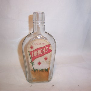 1900&#39;s French&#39;s Bay Rum Perfume Cologne 6 inch tall clear  Bottle w/paper label