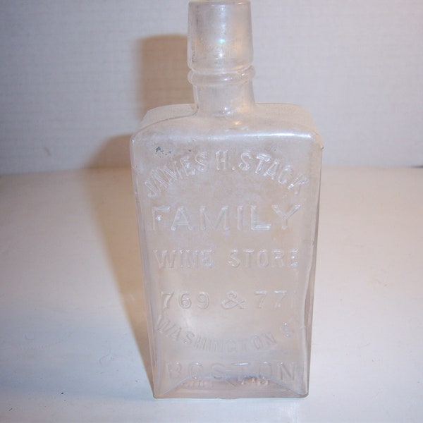 1890's James Stack Family Wine Store 769 771 Washington St Boston, Mass Pint 6 3/4 inch tall  Rectangular Whiskey Bottle