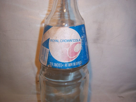 RARE ROYAL CROWN COLA RC SODA BOTTLE 28 OZ PAPER LABEL RETURN FOR DEPOSIT 1970s