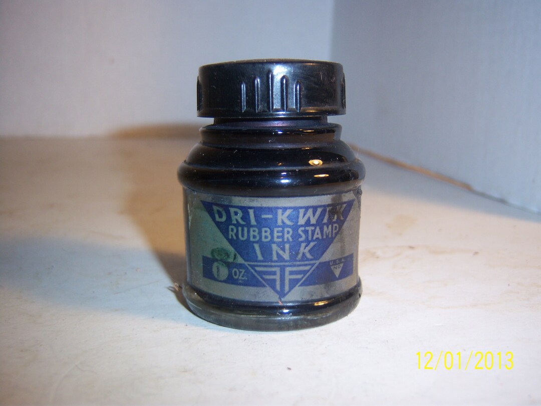 1940's Drikwik Rubber Stamp Pad Ink 2 1/4 Inch Clear Ink Bottle With
