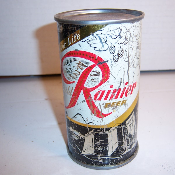 PL - 1950's Rainier's San Francisco Series Spokane Washington Black 12 oz  Flat Top Metal can beer can breweriana ale stout