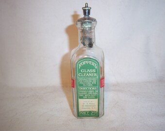1920's Hopper's Glass Cleaner Kansas City Mo Cleaning Polishing Eye Glasses 4 7/8 Inch Tall Clear Medicine Bottle Paper label