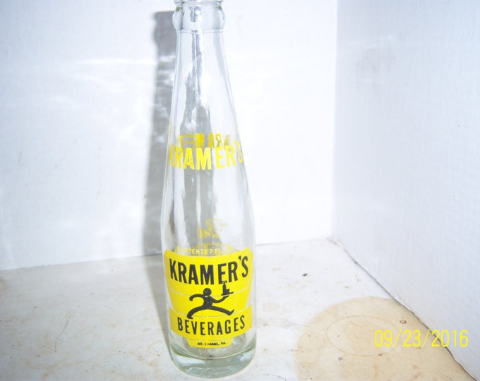 1970's Kramer's Beverages Waiter Mt Carmel, Pa 7 Oz Clear Acl Painted