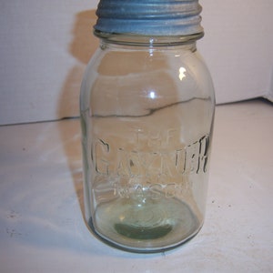 PA4 - 1920's The Gayner Mason 6 3/4 inches tall Light Green Fruit Canning jar Wedding Shower display centerpiece