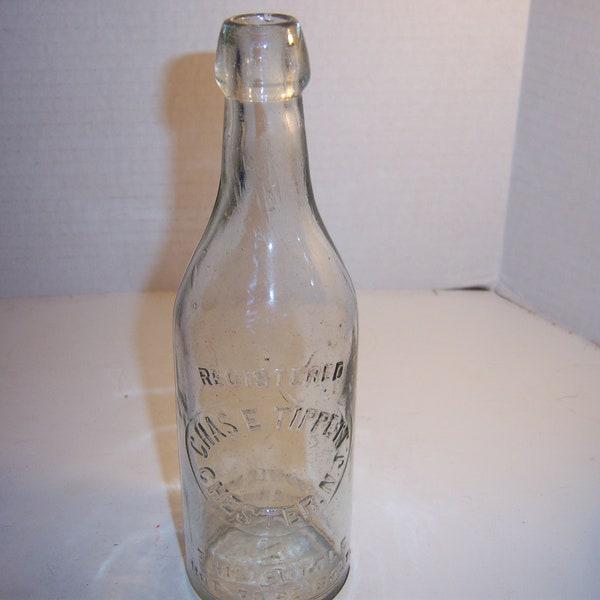 1890's Chas E. Tippett Chester  NJ Clear blob top 9 inch Beer Soda bottle