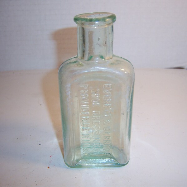 1900's Everett & Barrons Shoe Dressings Providence, RI Aqua  polish bottle