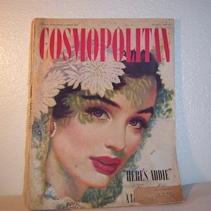 December 1949 Cosmopolitan Christmas Holiday Wreath Stocking Magazine