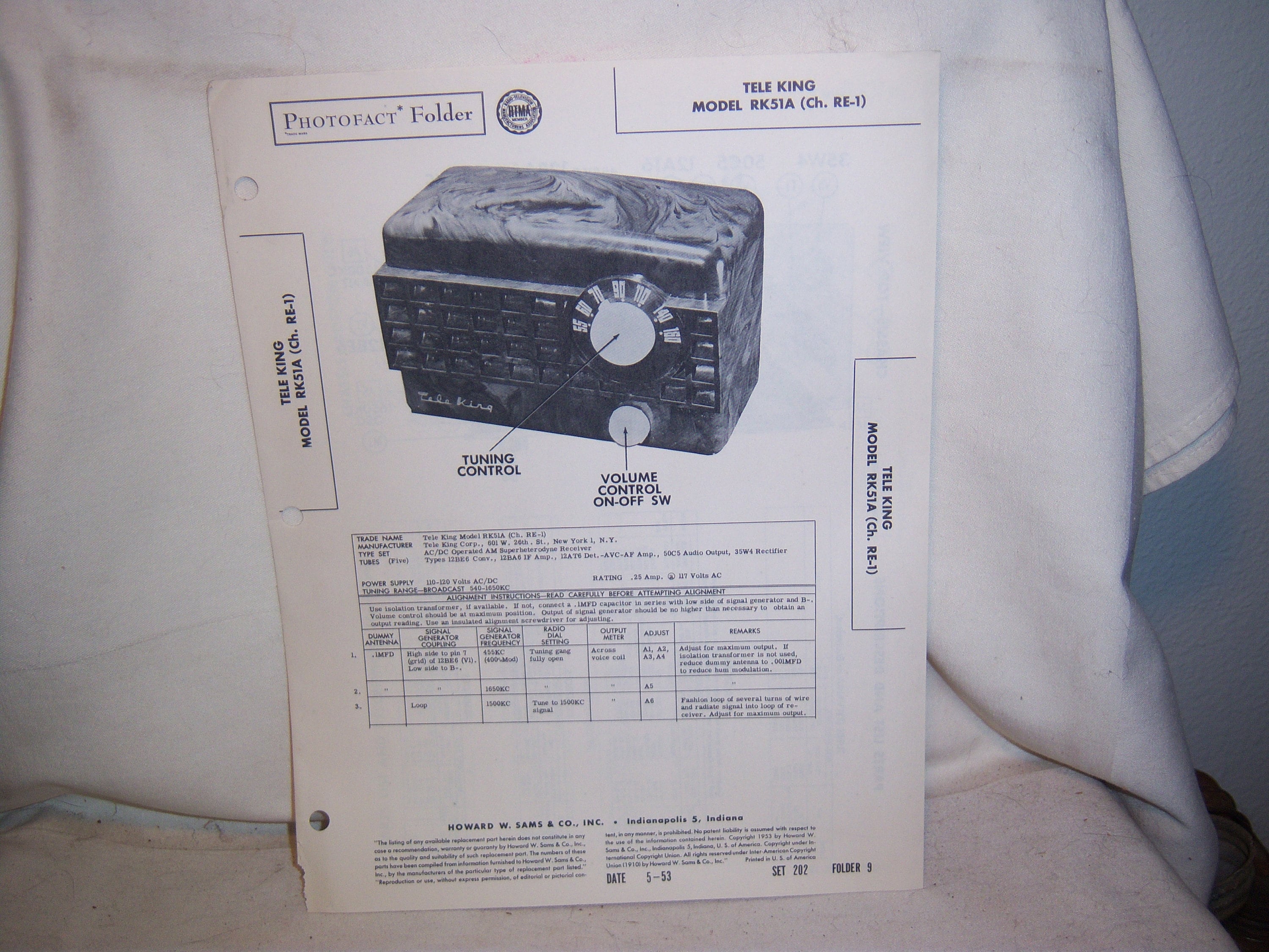 1950's Tele King Radio Receivers Model RK51A (ch RE-1) Howard Sams ...