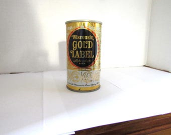 KN - 1970's Wisconsin Gold Label Beer 12 oz EMPTY steel beer can Joseph Huber Brewing Co Monroe WI breweriana