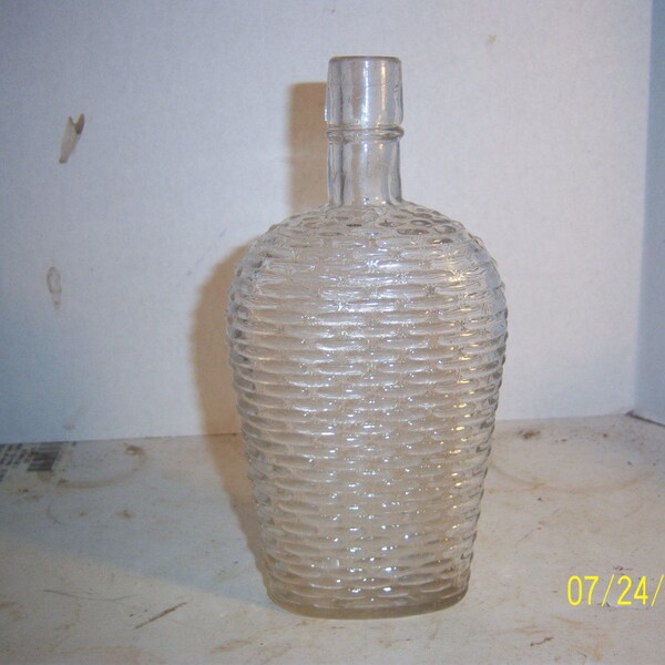 1890's Basket Flask 7 3/4 inch tall Light Amethyst Clear Pint  whiskey Bottle