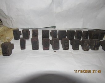 Early 40 Wooden Art Craft Letters Numbers 9/16 Inch Ink Stamps