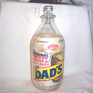 1970&#39;s Dad&#39;s Root Beer Chicago Ill 1/2 Gallon Styrofoam Labeled Clear Soda Bottle
