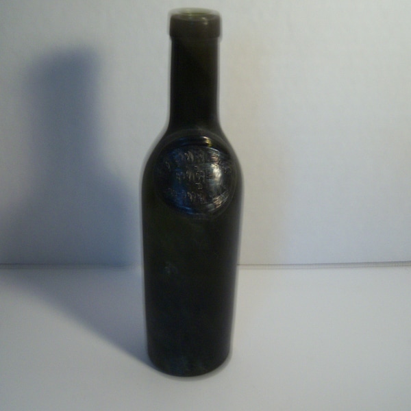 1890's Imported Pure Olive Oil Sealed 7 3/8 inch olive green sealed wine or olive oil bottle