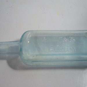 1890&#39;s Allen&#39;s Lung Balsam JN Harris Cincinnati Ohio  5 5/8  inch aqua medicinedruggist pharmacy homeopathic bottle