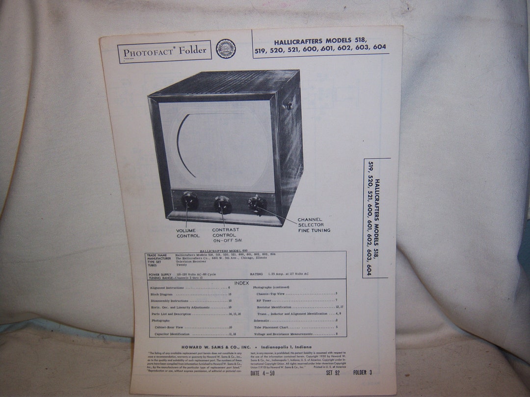 1950's Howard Sams Hallicrafters Model 518, 519, 520, 521, 600, 601