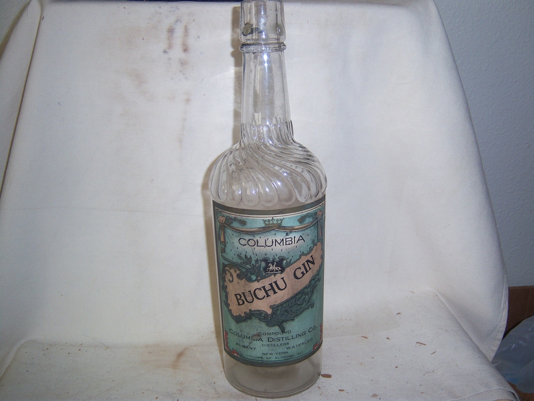 1900's Columbia Distilling Co Buchu Gin Albany Waterloo NY Round Kidney Bladder Medic Clear