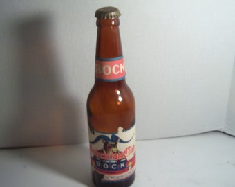 1930's Bohemian Club Bock Beer Brewries Spokane Wash 11 oz 9 1/2 inch tall amber beer bottle paper labels