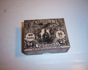 BW - 1900-20's Brown's Trouches Lafayette Drug Co Boston, Mass Throat Lozenges 2 5/8" Long Druggist Pharmacy Medicine Cardboard Box