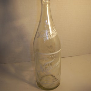 1980 National Bottling Co Saginaw Mich 11 3/4&quot; Clear Bottle with White  ACL Quart Soda Bottle