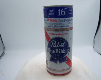 LE - 1970's Pabst Blue Ribbon Tapa Can 16 oz Milwaukee Wis Peoria Ill Los Angeles Ca EMPTY steel beer can