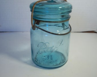 1920's Ball Sure Seal Aqua Pint 5 1/2 inch tall  Fruit Jar Bottle