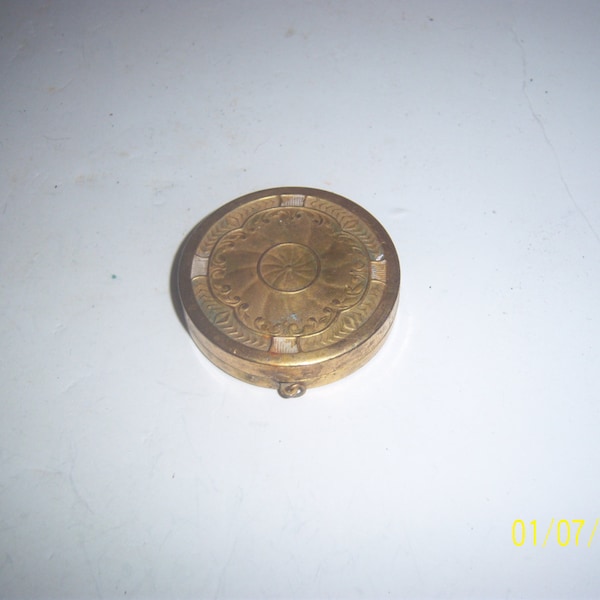 Early Brass Art deco 2 inch diameter powder Compact Beauty steam punk