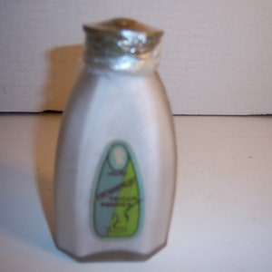 TA - 1920&#39;s San-Tax Enchantment Talcum Powder De Pree Chicago  5 inch tall Clear Beauty Bath Perfume bottle with metal cover