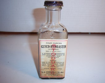 BW - 1930's GS SToddard Glco Hydrastin New York medicine druggist pharmacy bottle paper label 5 1/2 inches tall