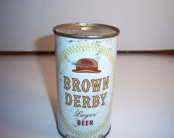 TM1 - 1950's Brown Derby Lager Beer Maier Brewing Co Los Angeles Ca 12 Fl oz Beer Flat top metal can