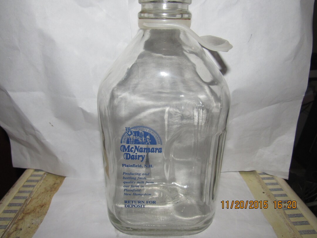 1980's Mcnamara Dairy Plainfield, NH 10 1/4 Inch Tall Clear Blue Pyro 1