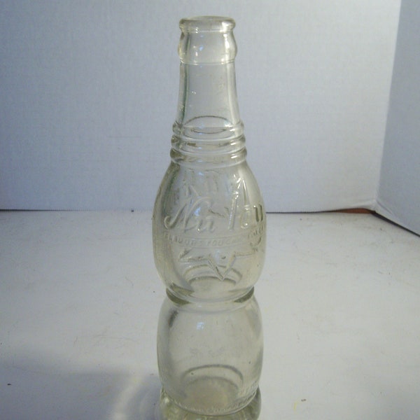 1920's NuIcy Cambridge Mass 6 1/2 Fl oz clear DECO soda bottle 8 3/4 inches tall