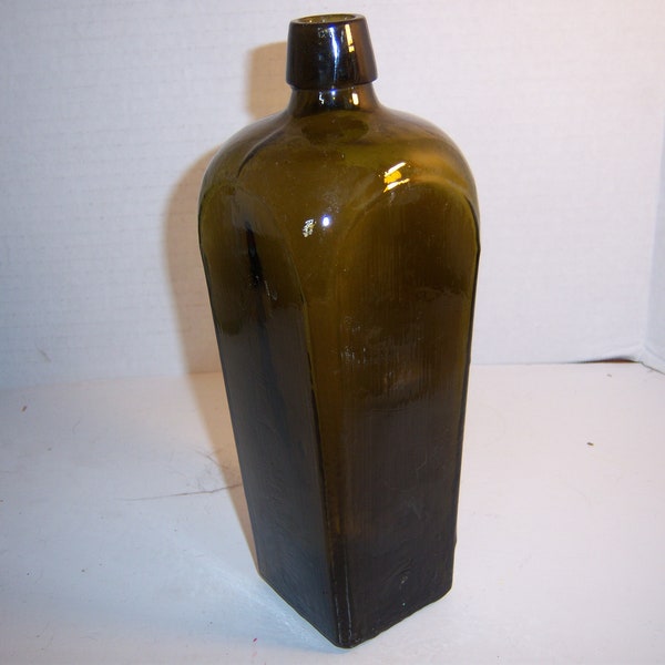 1890's 9 1/8 Inch Tall Olive Green case gin liquor bottle