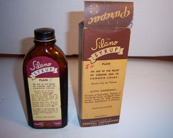 BW - 1930-40's Purepac Corp New York, NY Silano Syrup for Coughs medicine druggist pharmacy bottle paper label 5 1/2 inches tall