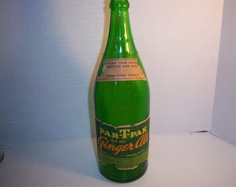 1930-40's Nehi Par T Pak Ginger ale Raleigh Nehi Bottling Co NC  Paper Label Aqua Quart Soda Bottle