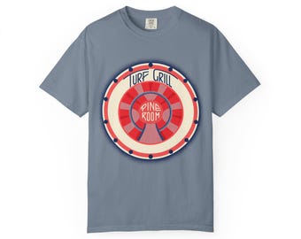 Vintage Galveston History Tee, Turf Grill Pine Room Poker Chip Design (100% Cotton)