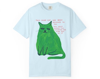 Huge Green Cat Shirt | Funny Cat Graphic Tee | Weird Cat Lover T-Shirt | Quirky Novelty Shirt