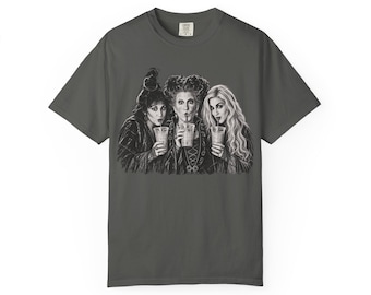 Sanderson Witch Sisters Sipping Coffee T-shirt | Spooky Halloween Tee | Hocus Pocus