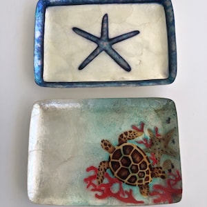 Turtle Starfish Capiz Shell Painted Tray