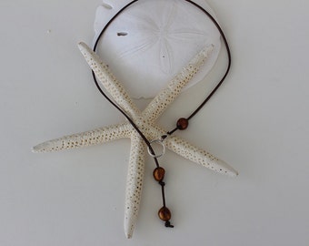 Brown Pearl Toggle Leather Lariat Necklace