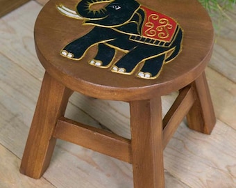 Stable little foot stool, elephant, gift, hand carved/painted