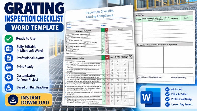 Example Insection Report Form Grating Inspection Checklist | Editable Word Template | HSE Safety ...