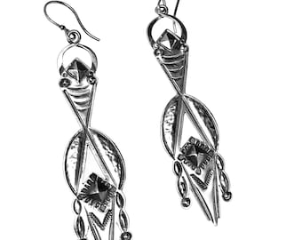 Silver dangle earrings hand forged